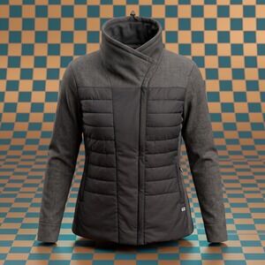 Helly Hansen Hybrid Puffer Jacket Herringbone Quilted Funnel Neck Black Women L